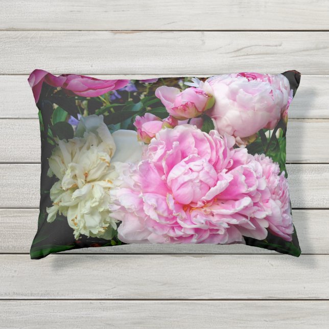 Coussin D'extérieur Elégant rose peony blanc floral jardin photo (Devant)