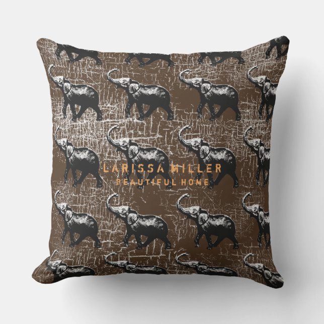 Coussin D'extérieur éléphants de style ethnique brun (Recto)