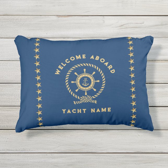 Coussin D'extérieur Étoiles de roue de bateau nautique bleu marine (Devant)