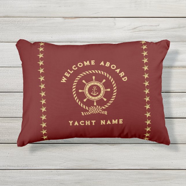 Coussin D'extérieur Étoiles de roue rouge or nautique (Devant)