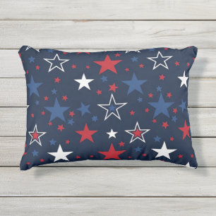 Coussin D'extérieur Étoiles patriotiques sur motif sans couture bleu m