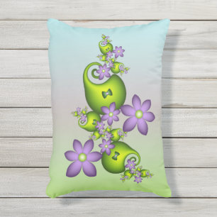 Coussin D'extérieur Fantaisie florale fleurs lilas formes vertes fract