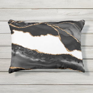 Coussin D'extérieur Faux Marblé Agate Black Stone Luxe