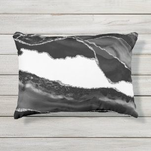 Coussin D'extérieur Faux Marbré Agate noir blanc pierre moderne à la