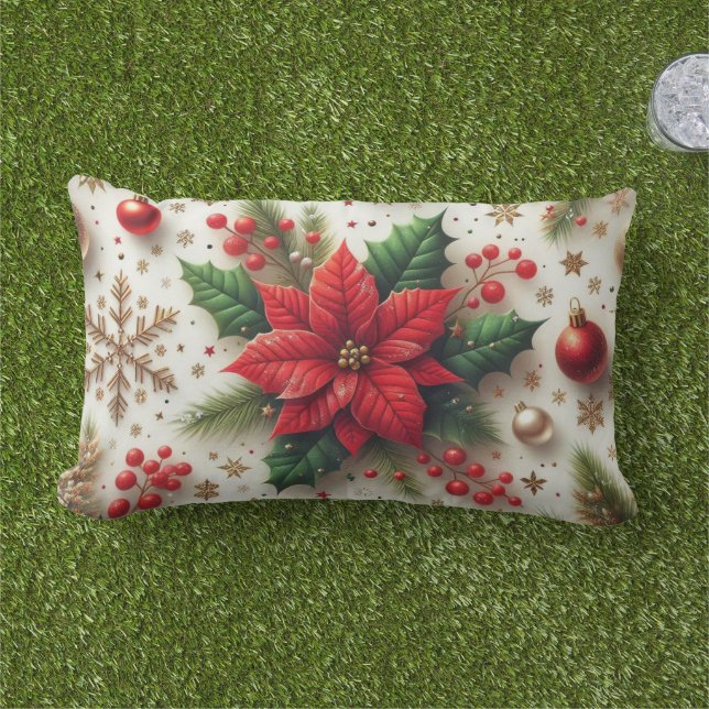 Coussin D'extérieur Festive Red Poinsettia Christmas  (Herbe)