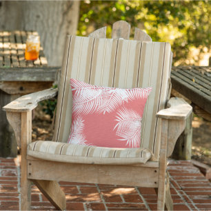 Coussin D'extérieur Feuilles de palme blanc sur Faux Coral Burlap - Tr