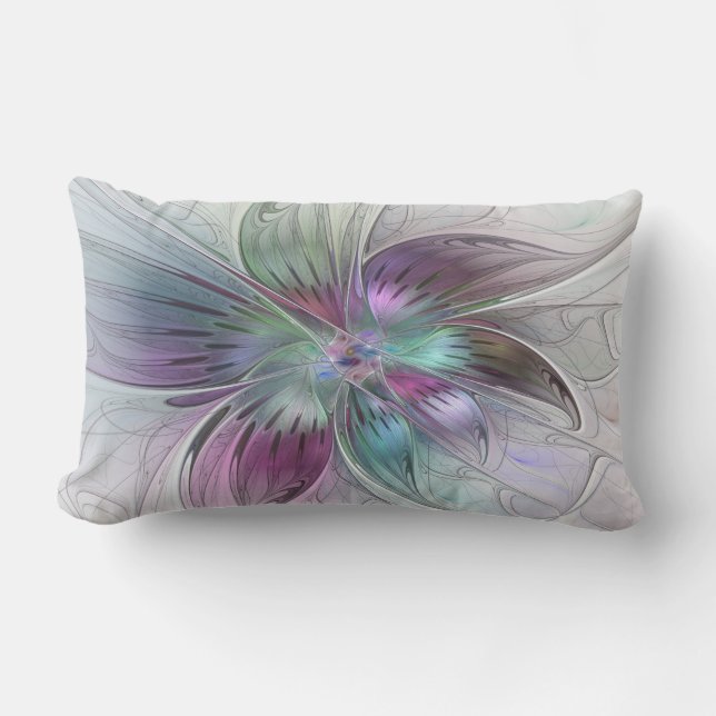 Coussin D'extérieur Fleur Abstraite colorée Art moderne floral fractal (Recto)