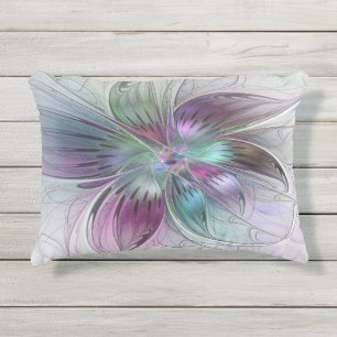 Coussin D'extérieur Fleur Abstraite colorée Art moderne floral fractal