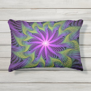 Coussin D'extérieur Fleur Abstraite Moderne de Fractale d'Art Violet V