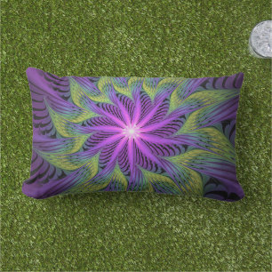 Coussin D'extérieur Fleur Abstraite Moderne de Fractale d'Art Violet V