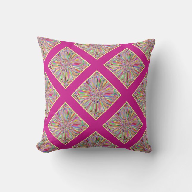 Coussin D'extérieur Fleur Confetti été en rose et jaune Plaid (Recto)