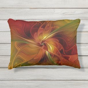 Coussin D'extérieur Fleur d'art fractal abstraite rouge orange marron 