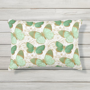 Coussin D'extérieur Fleur de fleurs florales blanches du papillon vert