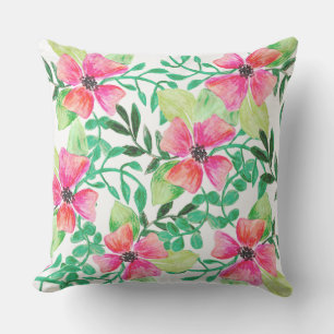 Coussin D'extérieur Fleur rose florale et feuillage vert tropical