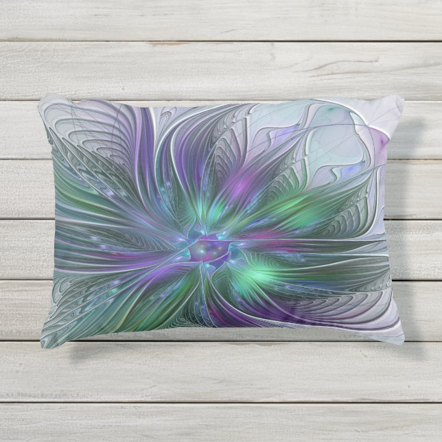 Coussin D'extérieur Fleur vert violet Art Abstrait moderne Fractal (Devant)