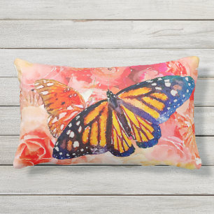 Coussin D'extérieur Fleurs aquarelles et papillons Gulf et Monarch