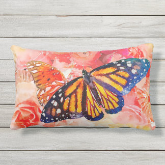 Coussin D'extérieur Fleurs aquarelles et papillons Gulf et Monarch