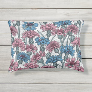 Coussin D'extérieur Fleurs de maïs roses et bleues, fleurs sauvages su