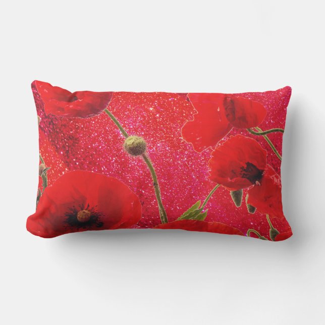 Coussin D'extérieur Fleurs de pavot Glitterie Parties scintillant roug (Recto)