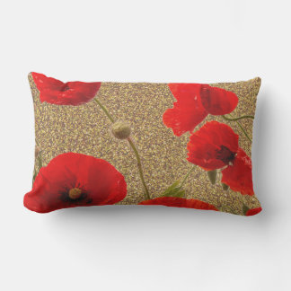 Coussin D'extérieur Fleurs de pavot rouge or pailleté doré rustique