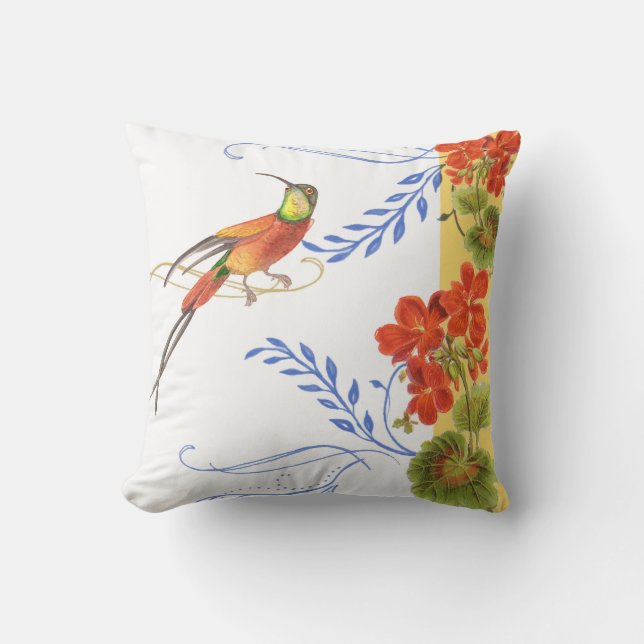 Coussin D'extérieur Fleurs rouges de géranium de remous de colibri (Recto)