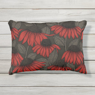 Coussin D'extérieur Fleurs rouges sur marron