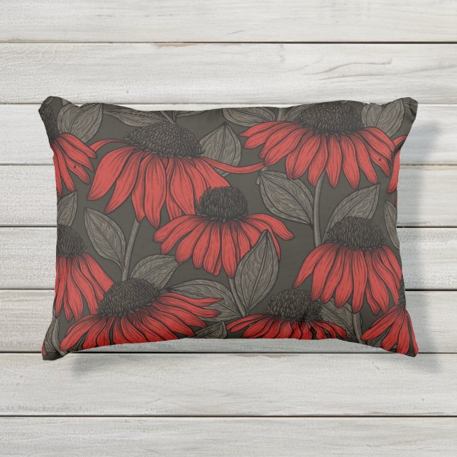 Coussin D'extérieur Fleurs rouges sur marron (Devant)