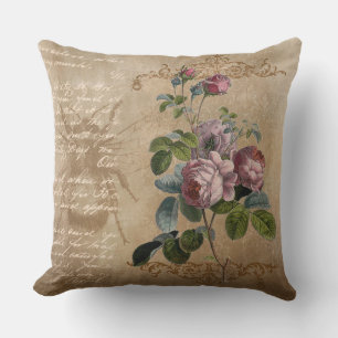 Coussin D'extérieur Fleurs vintages et écriture manuscrite