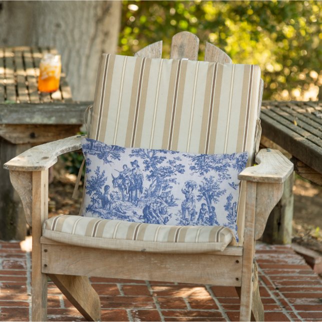 Coussin D'extérieur French toile de jouy patio bleu et blanc extérieur (Chaise)