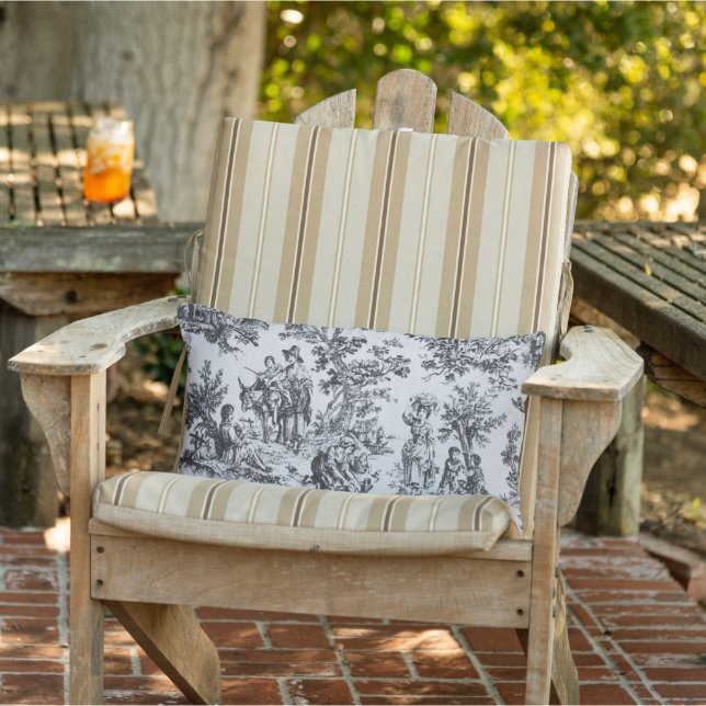 Coussin D'extérieur French toile de jouy patio noir et blanc extérieur (Chaise)