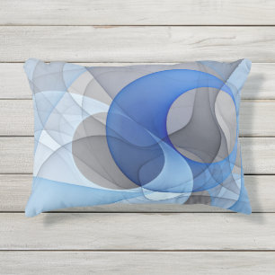Coussin D'extérieur Graphique d'art fractal gris bleu Abstrait moderne