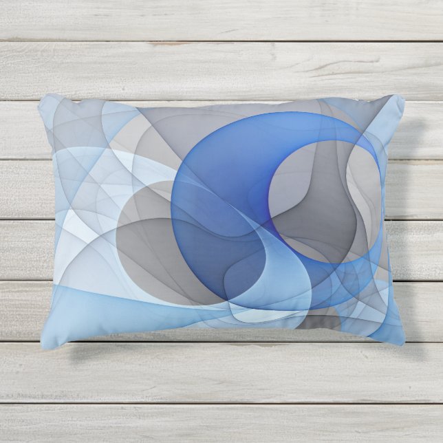 Coussin D'extérieur Graphique d'art fractal gris bleu Abstrait moderne (Devant)