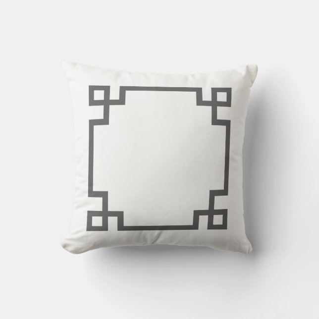 Coussin D'extérieur Gris de charbon et clé grecque blanche (Recto)