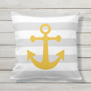 Coussin D'extérieur Gris Nautique Gris Gris moutarde Ancre Jaune