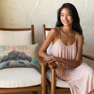 Coussin D'extérieur Hawaii Aloha Vibes - Carte postale Vintage et aqua