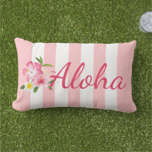 Coussin D'extérieur Hibiscus Tropical Aloha à rayures roses