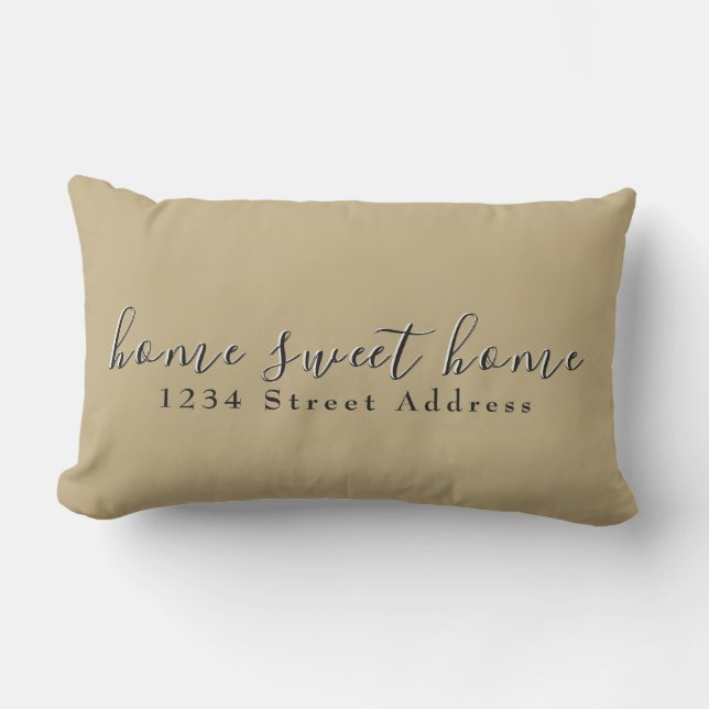 Coussin D'extérieur Home Sweet Home & Adresse | Script | Tan & Noir (Recto)