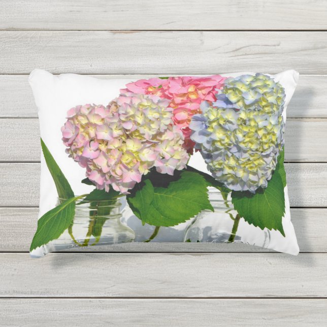 Coussin D'extérieur Hydrangées et jarres de mason (Devant)