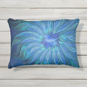 Coussin D'extérieur Imaginaire Fleur Bleue Motif, Art Fractal Abstrait