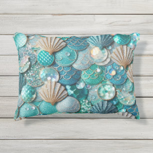 Coussin D'extérieur Impression écailles de queue de sirène sarcelle pa