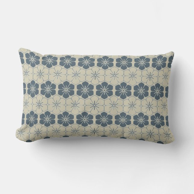 Coussin D'extérieur  Japon. Fleurs florales bleues. (Recto)