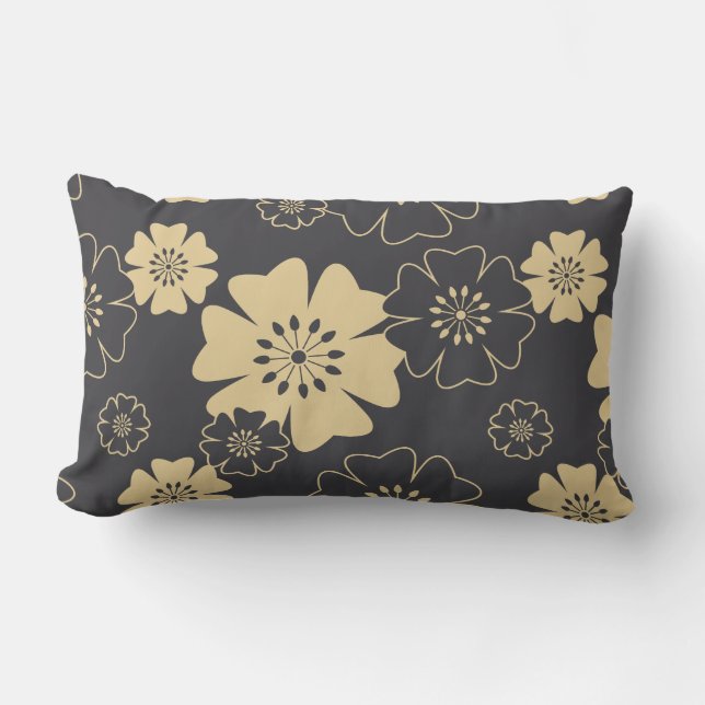 Coussin D'extérieur  Japon. Fleurs florales jaunes réversibles. (Recto)