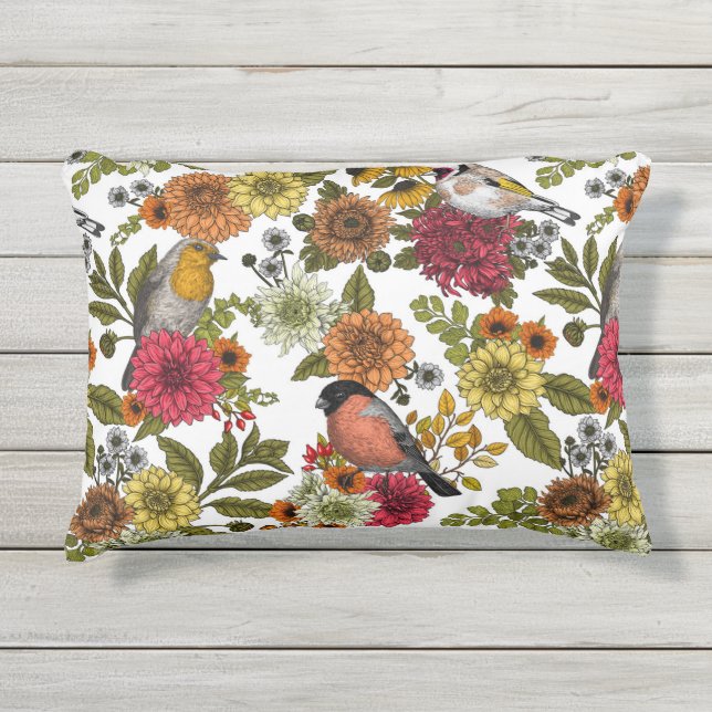 Coussin D'extérieur Jardin d'oiseaux et de fleurs 1 (Devant)