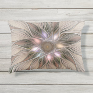 Coussin D'extérieur Joyeuse Fleur Abstrait Beige Brown Floral Fractal