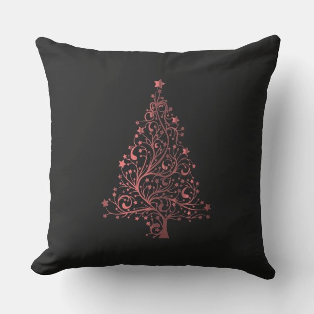 Coussin D'extérieur Joyeux sapin de Noël Black Metallic Rouge Look (Recto)