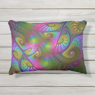 Coussin D'extérieur L'Art Fractal Abstrait, Lumineux Et Coloré