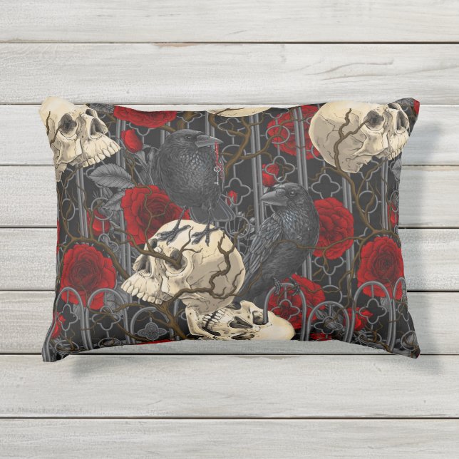 Coussin D'extérieur Le secret de Raven. Illustration gothique sombre e (Devant)