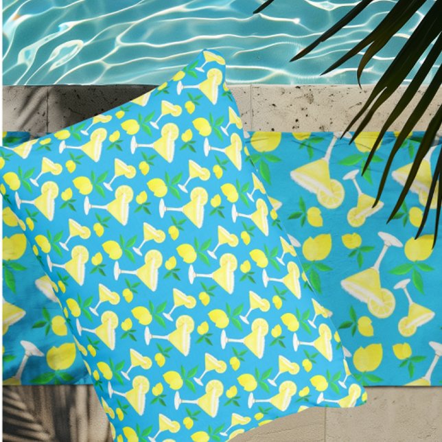 Coussin D'extérieur Lemon Drops Lemons Caribbean Blue  (Time to relax!)