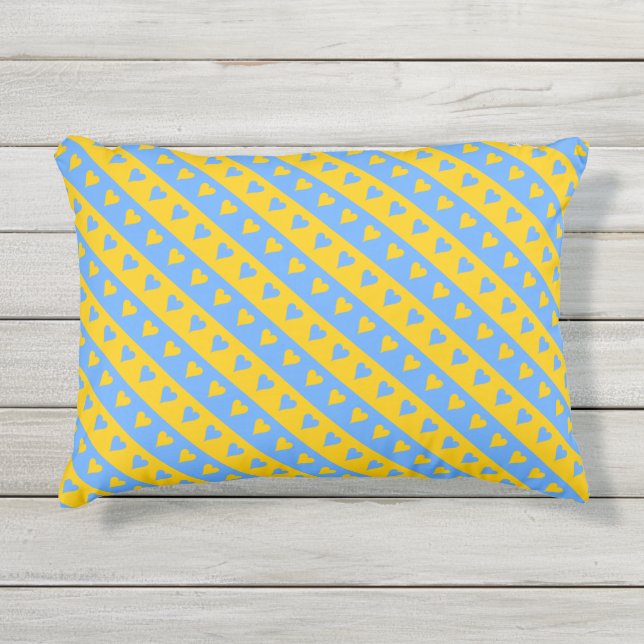 Coussin D'extérieur Les coeurs et motif jaunes/bleus de rayures se (Devant)