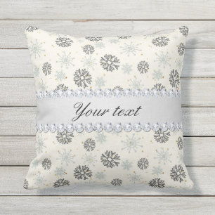 Coussin D'extérieur L'or bleu de flocons de neige tient le premier